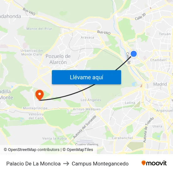 Palacio De La Moncloa to Campus Montegancedo map