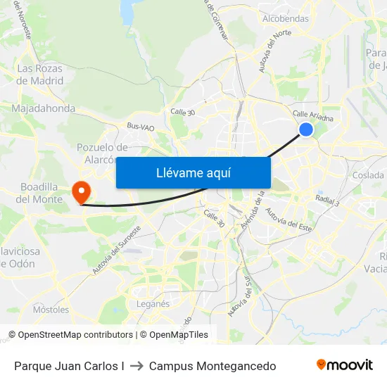 Parque Juan Carlos I to Campus Montegancedo map