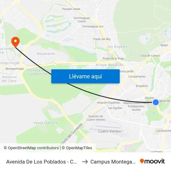 Avenida De Los Poblados - Comisaria to Campus Montegancedo map
