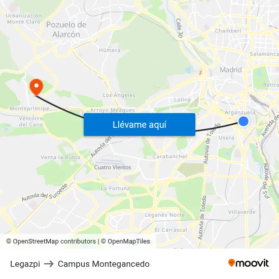 Legazpi to Campus Montegancedo map