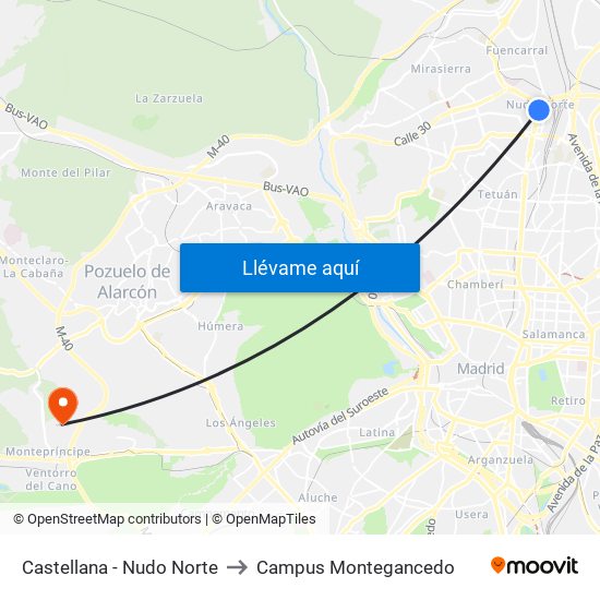 Castellana - Nudo Norte to Campus Montegancedo map