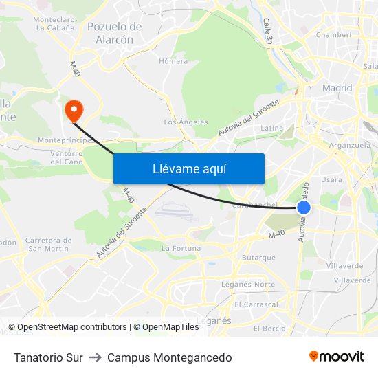 Tanatorio Sur to Campus Montegancedo map