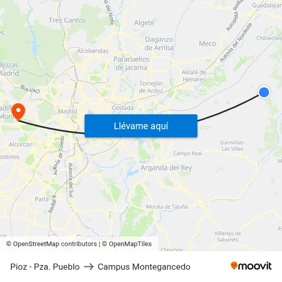 Pioz - Pza. Pueblo to Campus Montegancedo map