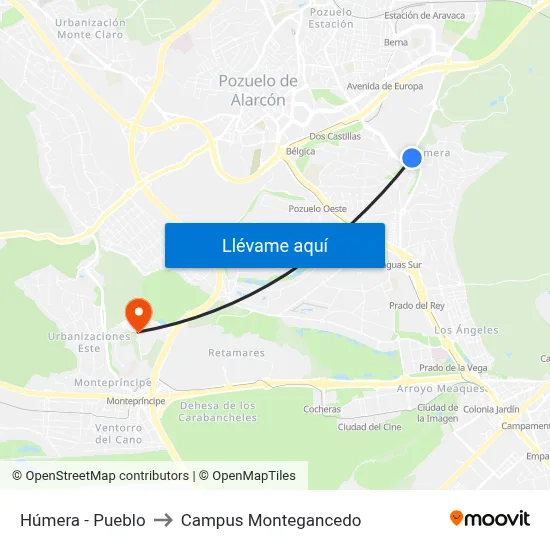 Húmera - Pueblo to Campus Montegancedo map