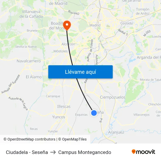 Ciudadela - Seseña to Campus Montegancedo map