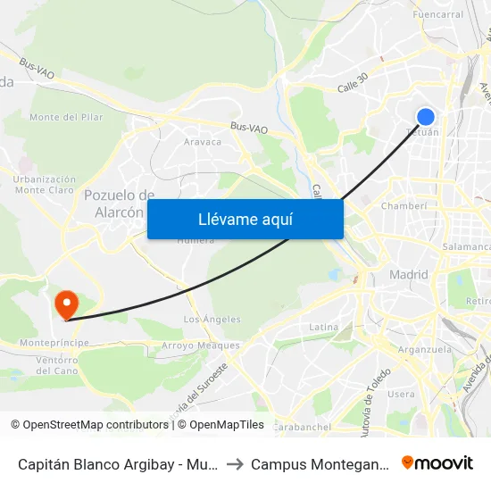 Capitán Blanco Argibay - Mundillo to Campus Montegancedo map