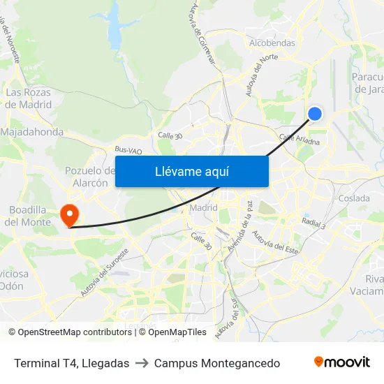 Terminal T4, Llegadas to Campus Montegancedo map