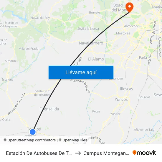 Estación De Autobuses De Torrijos to Campus Montegancedo map