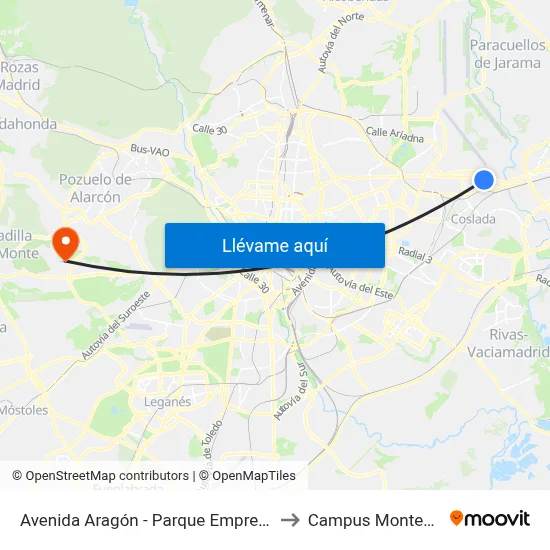 Avenida Aragón - Parque Empresarial Pegaso to Campus Montegancedo map