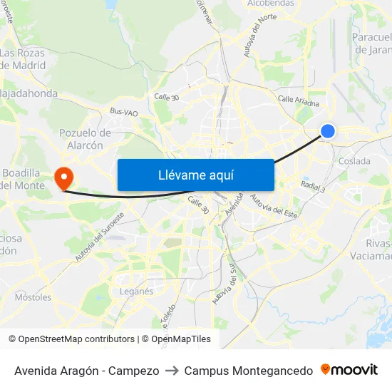 Avenida Aragón - Campezo to Campus Montegancedo map