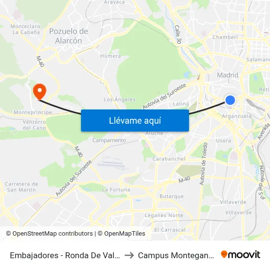Embajadores - Ronda De Valencia to Campus Montegancedo map