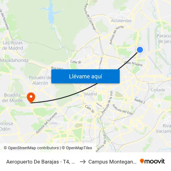Aeropuerto De Barajas - T4, Madrid to Campus Montegancedo map