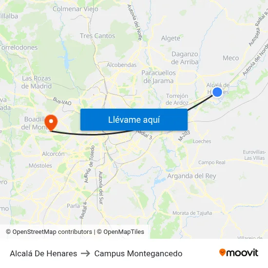 Alcalá De Henares to Campus Montegancedo map