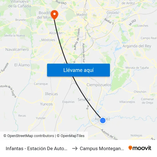 Infantas - Estación De Autobuses to Campus Montegancedo map