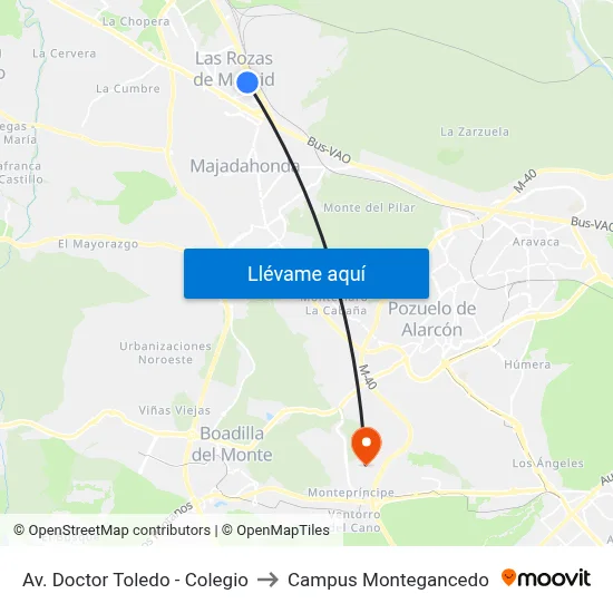 Av. Doctor Toledo - Colegio to Campus Montegancedo map