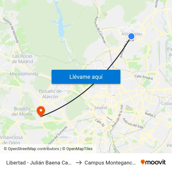 Libertad - Julián Baena Castro to Campus Montegancedo map