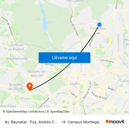 Av. Baunatal - Pza. Andrés Caballero to Campus Montegancedo map