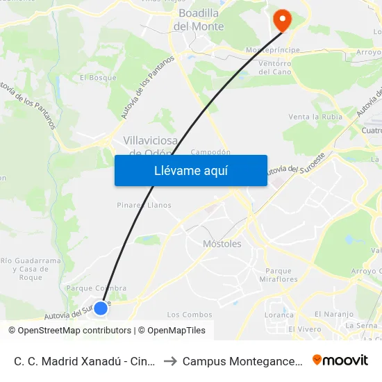 C. C. Madrid Xanadú - Cines to Campus Montegancedo map