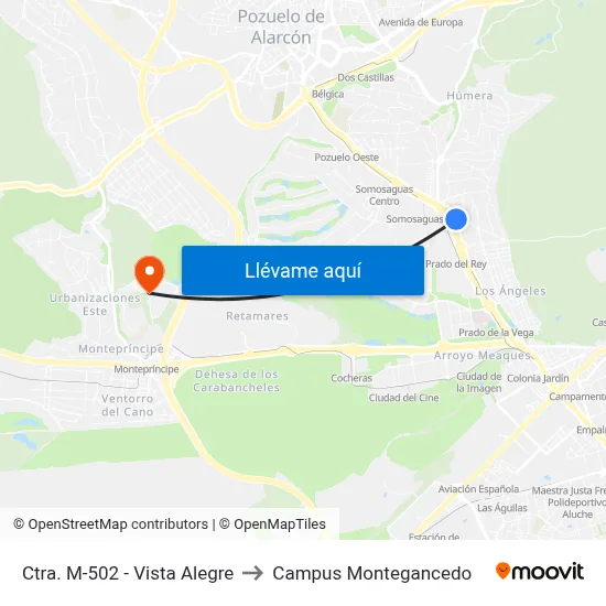 Ctra. M-502 - Vista Alegre to Campus Montegancedo map