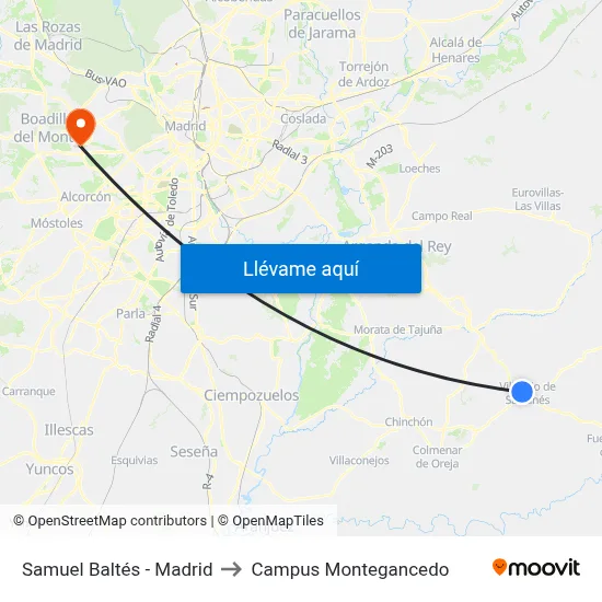 Samuel Baltés - Madrid to Campus Montegancedo map