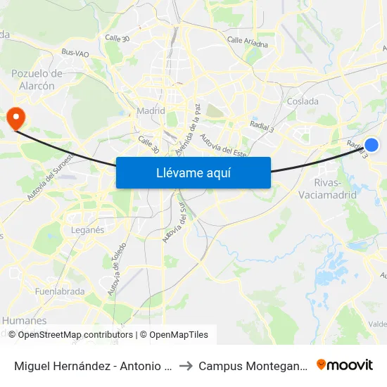 Miguel Hernández - Antonio Gaudí to Campus Montegancedo map