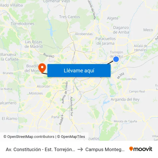 Av. Constitución - Est. Torrejón De Ardoz to Campus Montegancedo map