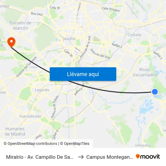 Miralrío - Av. Campillo De San Isidro to Campus Montegancedo map