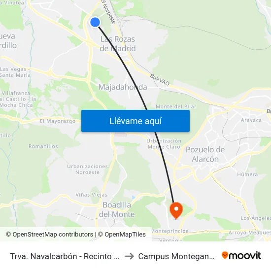 Trva. Navalcarbón - Recinto Ferial to Campus Montegancedo map