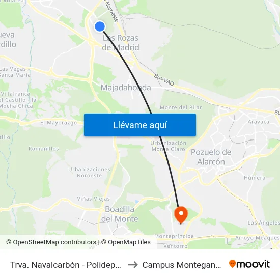 Trva. Navalcarbón - Polideportivo to Campus Montegancedo map