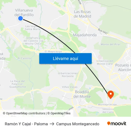 Ramón Y Cajal - Paloma to Campus Montegancedo map