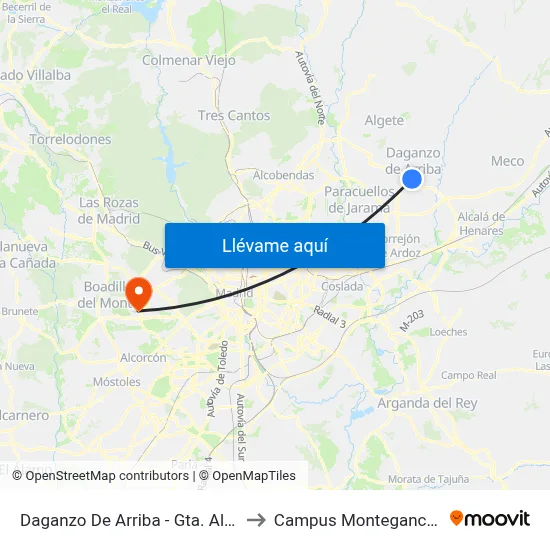 Daganzo De Arriba - Gta. Alcalá to Campus Montegancedo map