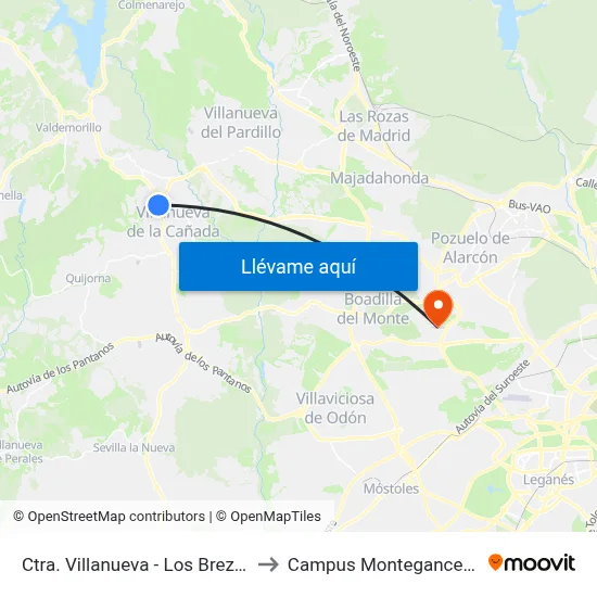 Ctra. Villanueva - Los Brezos to Campus Montegancedo map
