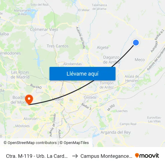 Ctra. M-119 - Urb. La Cardosa to Campus Montegancedo map