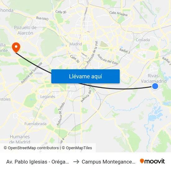 Av. Pablo Iglesias - Orégano to Campus Montegancedo map