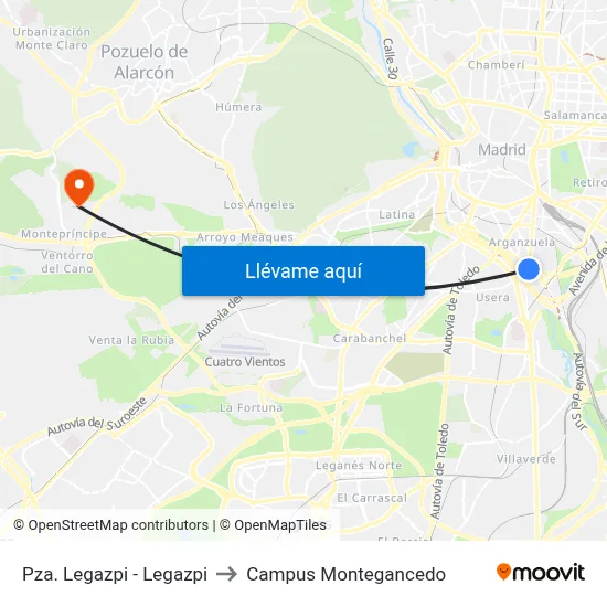 Pza. Legazpi - Legazpi to Campus Montegancedo map
