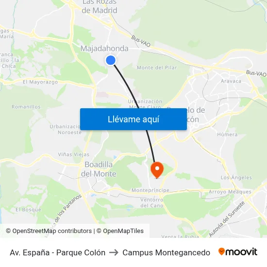 Av. España - Parque Colón to Campus Montegancedo map