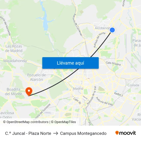 C.º Juncal - Plaza Norte to Campus Montegancedo map