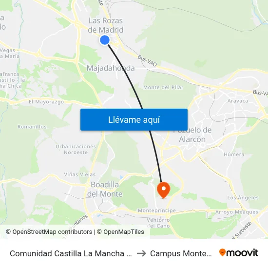 Comunidad Castilla La Mancha - Burgocentro to Campus Montegancedo map