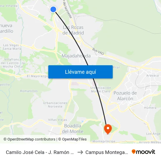 Camilo José Cela - J. Ramón Jiménez to Campus Montegancedo map
