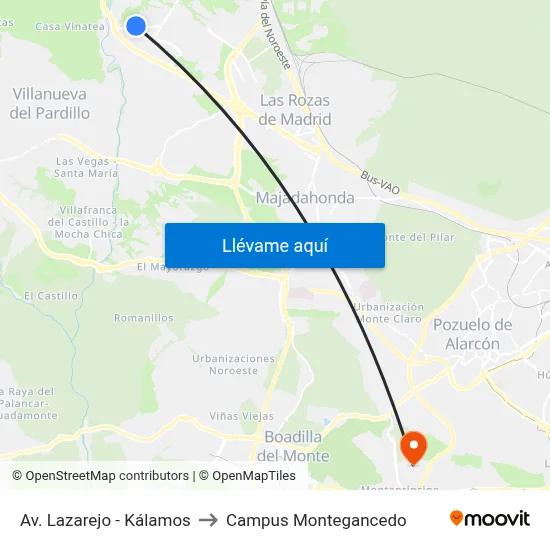 Av. Lazarejo - Kálamos to Campus Montegancedo map