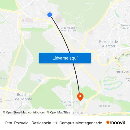 Ctra. Pozuelo - Residencia to Campus Montegancedo map