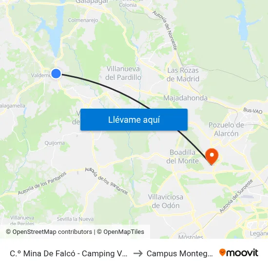 C.º Mina De Falcó - Camping Valdemorillo to Campus Montegancedo map