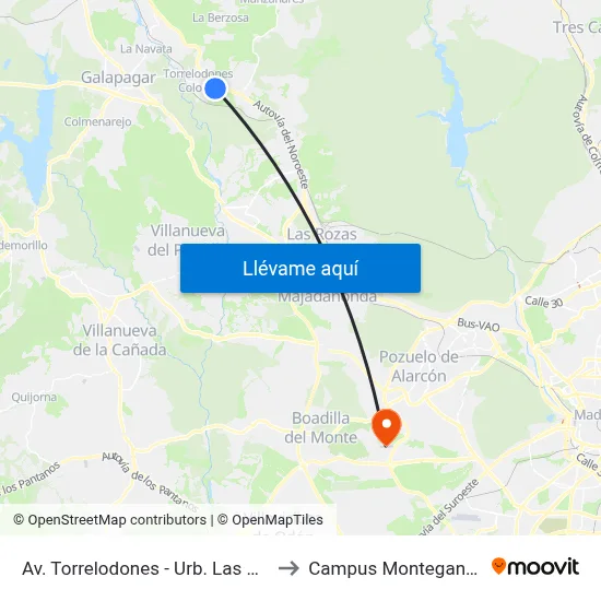 Av. Torrelodones - Urb. Las Marías to Campus Montegancedo map