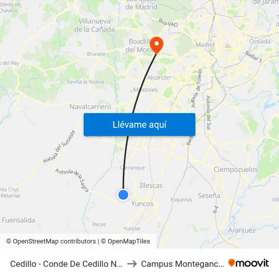 Cedillo - Conde De Cedillo N.º 20 to Campus Montegancedo map