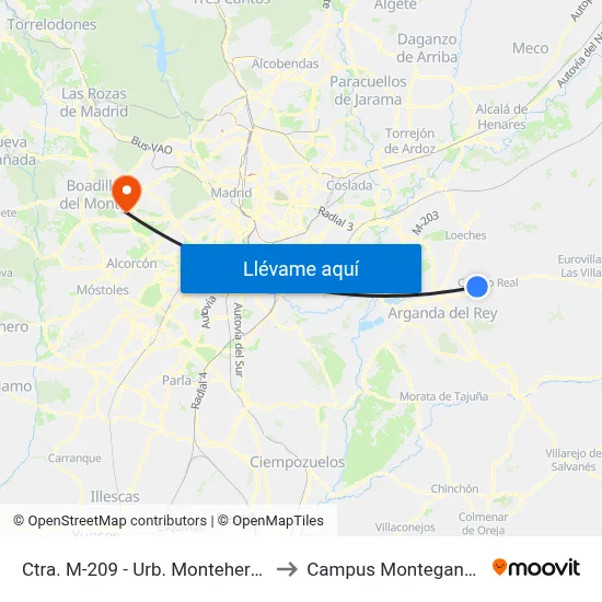 Ctra. M-209 - Urb. Montehermoso to Campus Montegancedo map