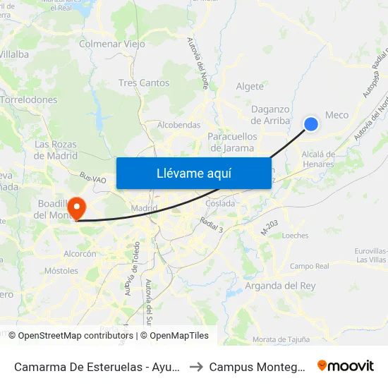 Camarma De Esteruelas - Ayuntamiento to Campus Montegancedo map