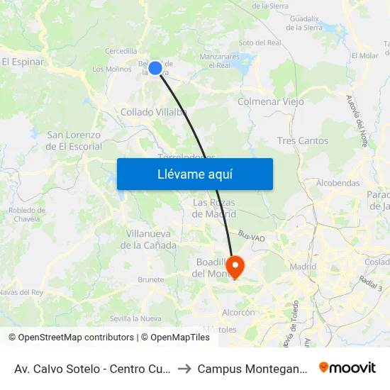 Av. Calvo Sotelo - Centro Cultural to Campus Montegancedo map