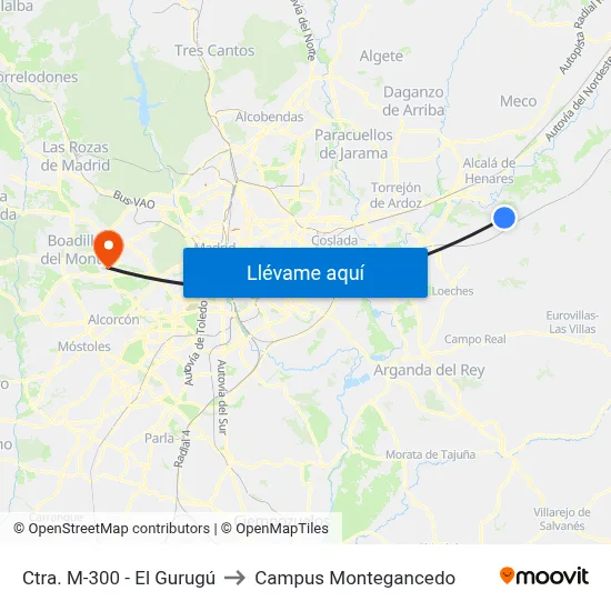 Ctra. M-300 - El Gurugú to Campus Montegancedo map