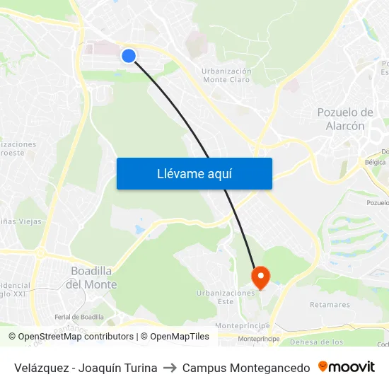 Velázquez - Joaquín Turina to Campus Montegancedo map