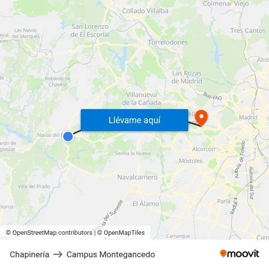 Chapinería to Campus Montegancedo map